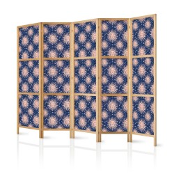 Japanischer Paravent - Sunny Patterns - Repeating Sun Motif on a Navy Background