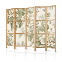 Japanischer Paravent - Retro Vintage Flowers in Delicate Cream and Green Colors