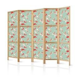 Japanischer Paravent - Fish and Japanese Pattern - Koi Fish in Orange-Cream Colors on a Green-Mint Background with an Or