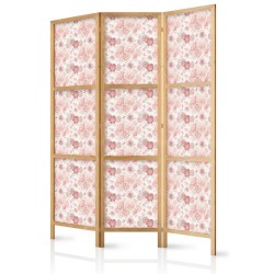 Japanischer Paravent - Pink Blossoming - Flowers in Warm Colors on a White Background