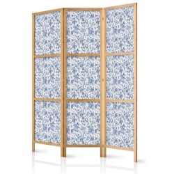 Japanischer Paravent - Illustration in Vintage Style - Blue Flowers on a White Background