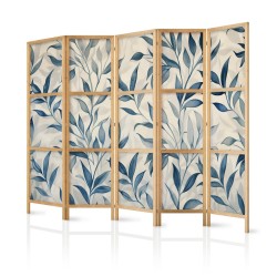 Japanischer Paravent - Leaves in Blue Colors - Delicate Botanical Motif