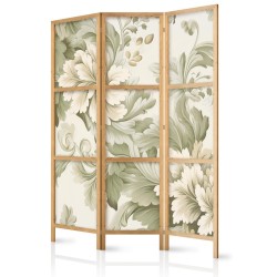 Japanischer Paravent - Retro Vintage Flowers in Delicate Cream and Green Colors