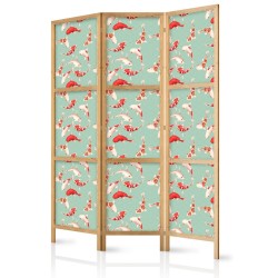 Japanischer Paravent - Fish and Japanese Pattern - Koi Fish in Orange-Cream Colors on a Green-Mint Background with an Or