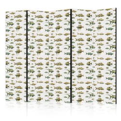 Paravent - Unusual Species of Fish - a Cluster of Fish in Muted Colors in Retro Style Against a Background of Beige Stre