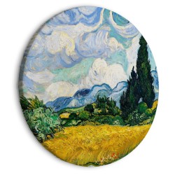 Rundes Bild - Vincent Van Gogh - A Landscape With a Yellow Field of Chrysanthemum and a Cypress Tree