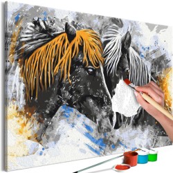 Malen nach Zahlen - Black and Yellow Horses