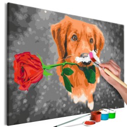 Malen nach Zahlen - Dog With Rose